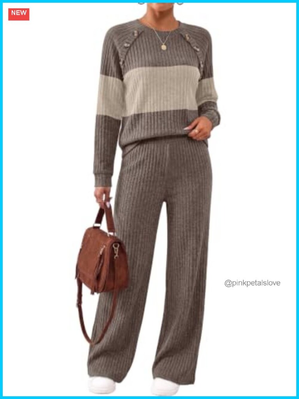WIHOLL Women's 2 Piece Lounge Set Button Ribbed Sweater Airport Outfit